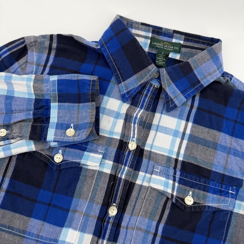 LRL Lauren Jeans Co. Ralph Lauren Blue‎ Plaid Button Up Shirt Women's Small